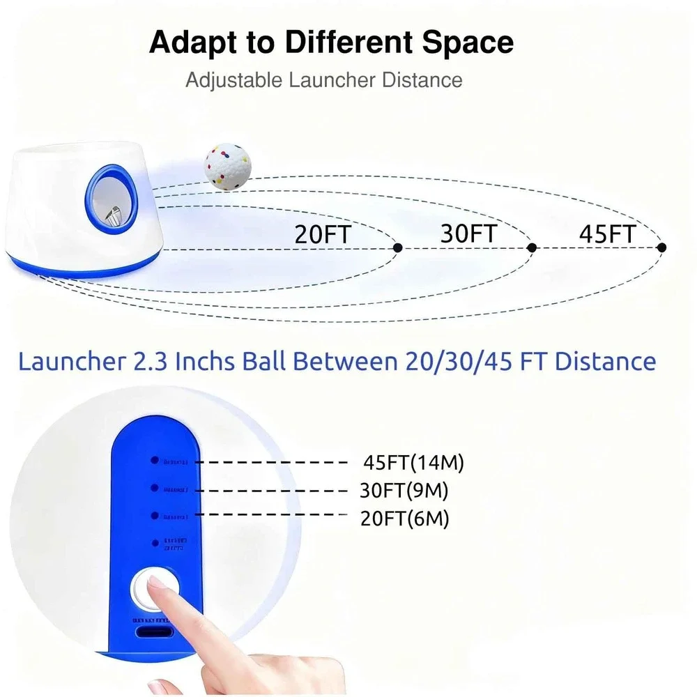 DDQ Automatic Dog Ball Launcher 3 Distance 20-45FT 6 Balls Small Medium Dogs Toy
